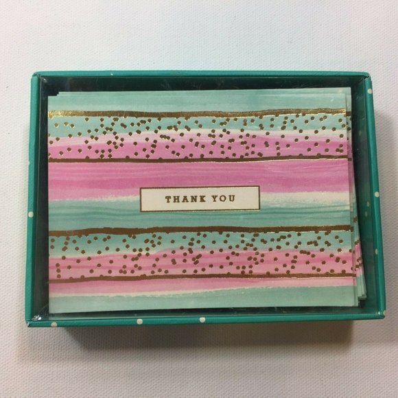 Clementine Paper 15 Thank You Pink Turquoise Notecards Envelopes Gold Confetti - Picture 2 of 4